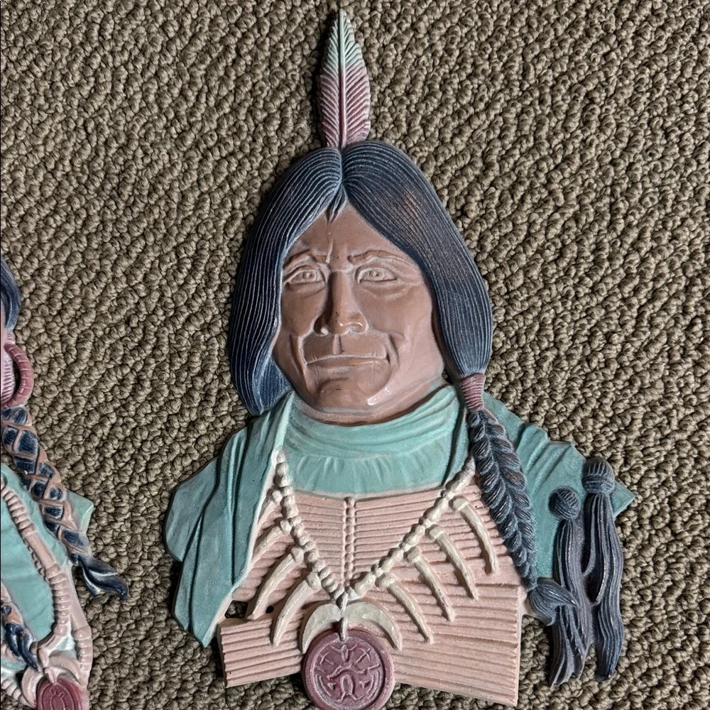 Vintage 1970's Sexton Native American Indian Metal Wall Hanging Set -some Wear
